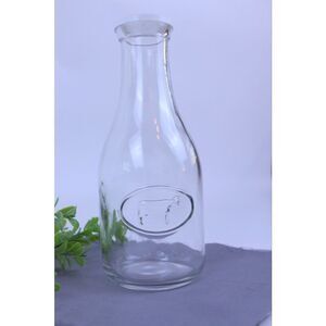 Richland 10” Milk Pint Glass Bottle EUC Clear W/Lid